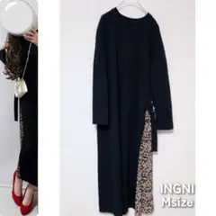INGNI 切り替えワンピース　プリーツ　豹柄　黒ワンピース