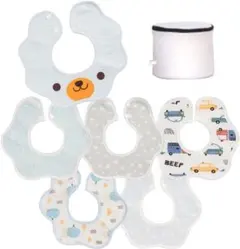 (ブルー)【6枚セット】 お食事エプロン 離乳食 12ヶ月 男の子 女の子