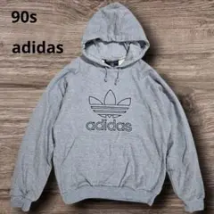 希少 90s adidas ビッグ トレフォイル 刺繍 パーカー 万国旗タグ