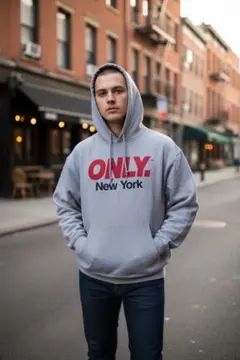 M869☆ONLY NY USA グレー フード付きスウェットS