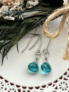 ハンドメイド82　ブルーアパタイト　ピアス　マロンカット　天然石