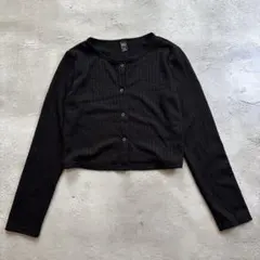 カーディガン リブニット ショート クロップド丈 長袖 ブラックのサムネイル
