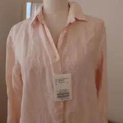 リネン ボタンダウン 長袖シャツ 薄いピンク