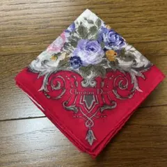 Christian Dior 花柄 ハンカチ 赤/白