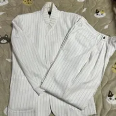 ホワイト ストライプ カジュアルスーツ　ストライプ 上下セット　メンズ