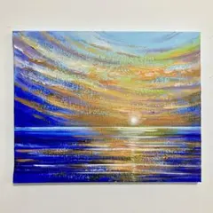 sunset＊絵画　原画　風景画　テクスチャーアート　海　夏　夕日　ハワイ　沖縄 Amazon.co.jp: sunset＊4号キャンバス 絵画 原画 風景画 海 空 朝日