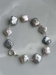 淡水パール　メタリック　虹色　バイカラー　クローバー　お花　ブレスレット