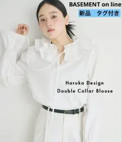 新品　BASEMENT online フリル襟 ダブルカラーブラウス 白のサムネイル