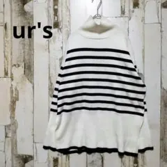 ur's　ウール混　タートルネックニット　セーター　タートル　ストライプ　白黒