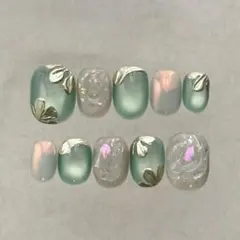 現品　グリーンマグネット　ネイルチップ ベリーショート　ぷっくり　うるうる