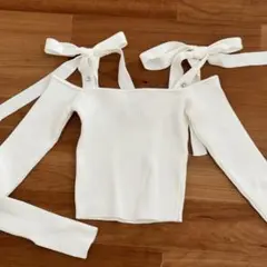 ニット オフショルダー 白 ホワイト リボン 可愛い