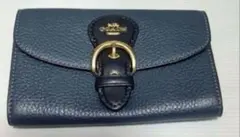 COACH コーチ 二つ折り財布 ネイビー レザー 金具