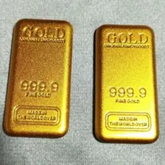 FINE GOLD 999.9刻印 金メッキレプリカ ゴールドバー 2個セット