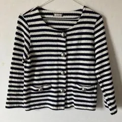 ノーカラージャケット ネイビーとホワイトストライプのサムネイル