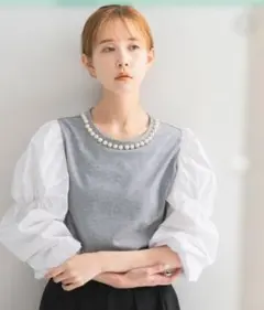 DONNA×ROSSO 襟パールカットソードッキングトップス