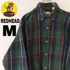 USA古着 RED HEAD　ネルシャツM　グリーンブラック　チェック
