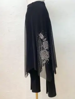 【薔薇ラインストーン】新品オーバーメッシュデザインブーツカットパンツ 黒m290