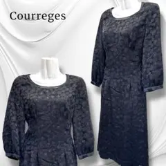 【良品】Courreges クレージュ ブラック花柄 長袖ワンピース サイズS