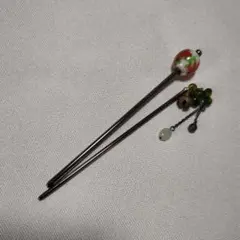 花柄ビーズ付きかんざし　2本セット