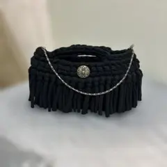 ハンドメイド　フリンジ付きヤーンバック　 チェーン付き