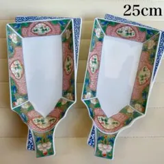 有田焼　金彩古伊万里　羽子板皿　長皿　盛皿　蛸唐草　染付　お正月　緑彩窓絵花紋