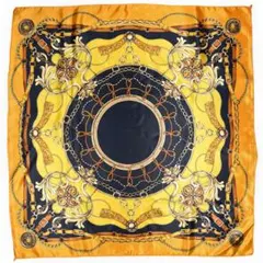 訳あり品 大判 正方形 スカーフ シルク調 レディース イエロー