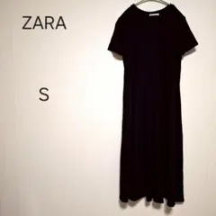 1054＊ザラ ZARA 黒 カットソーワンピース S ロングだけ レーヨン