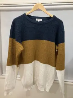 【THE SHOP TK】タケオキクチ 3色切替 ワッフル編みニット Lサイズ