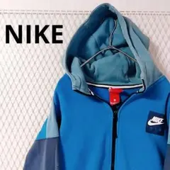NIKEナイキフルジップスウェットパーカーロゴプリント切り替えデザイン青y2kのサムネイル