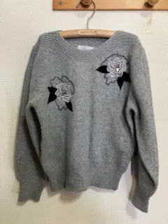 Hana-no Knit ハナノニット セーター ニット 薔薇刺繍 グレー M