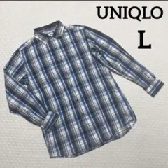 【美品・UNIQLO】フランネルチェックシャツ ブルー系 L 【匿名配送】