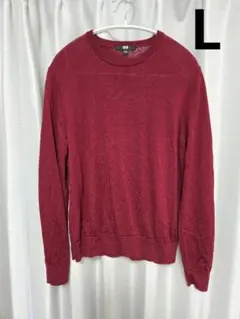 【美品】ユニクロ　メリノクルーネックセーター　赤　Lサイズ　UNIQLO