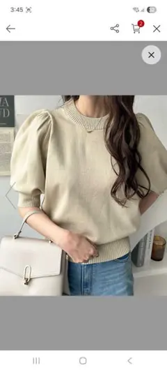 ベージュ パフスリーブ ニット