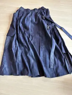 ダークブルー　藍染　ダイダイ風 フレアプリーツスカート ウエストゴム　ML