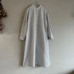 【美品】Parkesパークス☆バンドカラーストライプワンピース 日本製