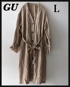 GU 롱 가디건 L 라이트 베이지 린넨 블렌드 대마 롱 가운