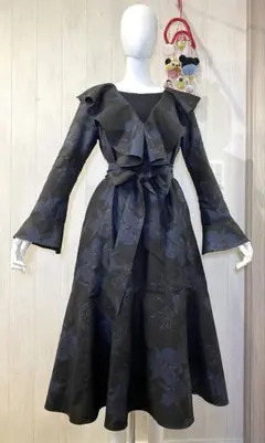 9マルキ大島紬からフリル襟のワンピース