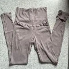 マタニティ ハイウエストパンツ グレー L リブレギンス 犬印本舗