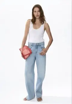 H&M ワイドハイウエストデニム ライトデニムブルー34