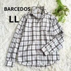 BARCEDOS バルセドス ◆長袖チェックシャツ　ネルシャツ(LL)白茶　春夏