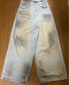 PEOPLESTYLE ダメージ加工 レトロ ワイド デニム denim ブルーのサムネイル