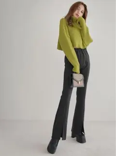 GRL gm512 Lサイズ フロントスリットセンター切替フレアパンツ