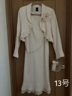 フリル付きジャケット ワンピース 薄いピンク 13号 コサージュ付 入学 入園式