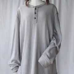 used XLサイズ相当 ヘンリーネック サーマル 長袖 シャツ グレー系