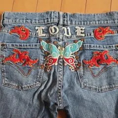 刺繍入りデニム　クロップド