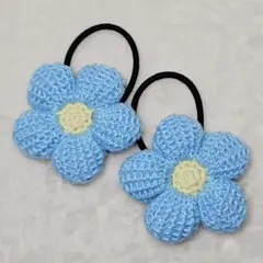 ハンドメイド　ぷっくりお花　ヘアゴム　水色　2個セット