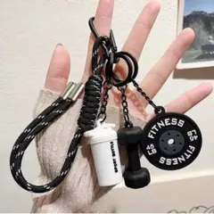 じゃらじゃらキーホルダー フィットネス キーホルダー 黒 ブラック