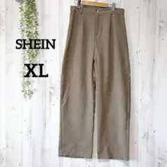 シーイン 無地 スラックス 裾ストレート XL 茶 ポリエステル
