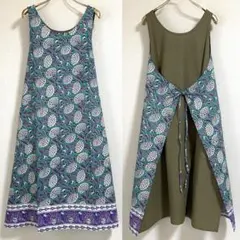 残り1点◎未使用タグ付◆インド綿 前後2way エプロンワンピース 春 n87