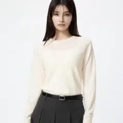 ユニクロ カシミヤ100% カシミヤクルーネックセーター S ホワイト